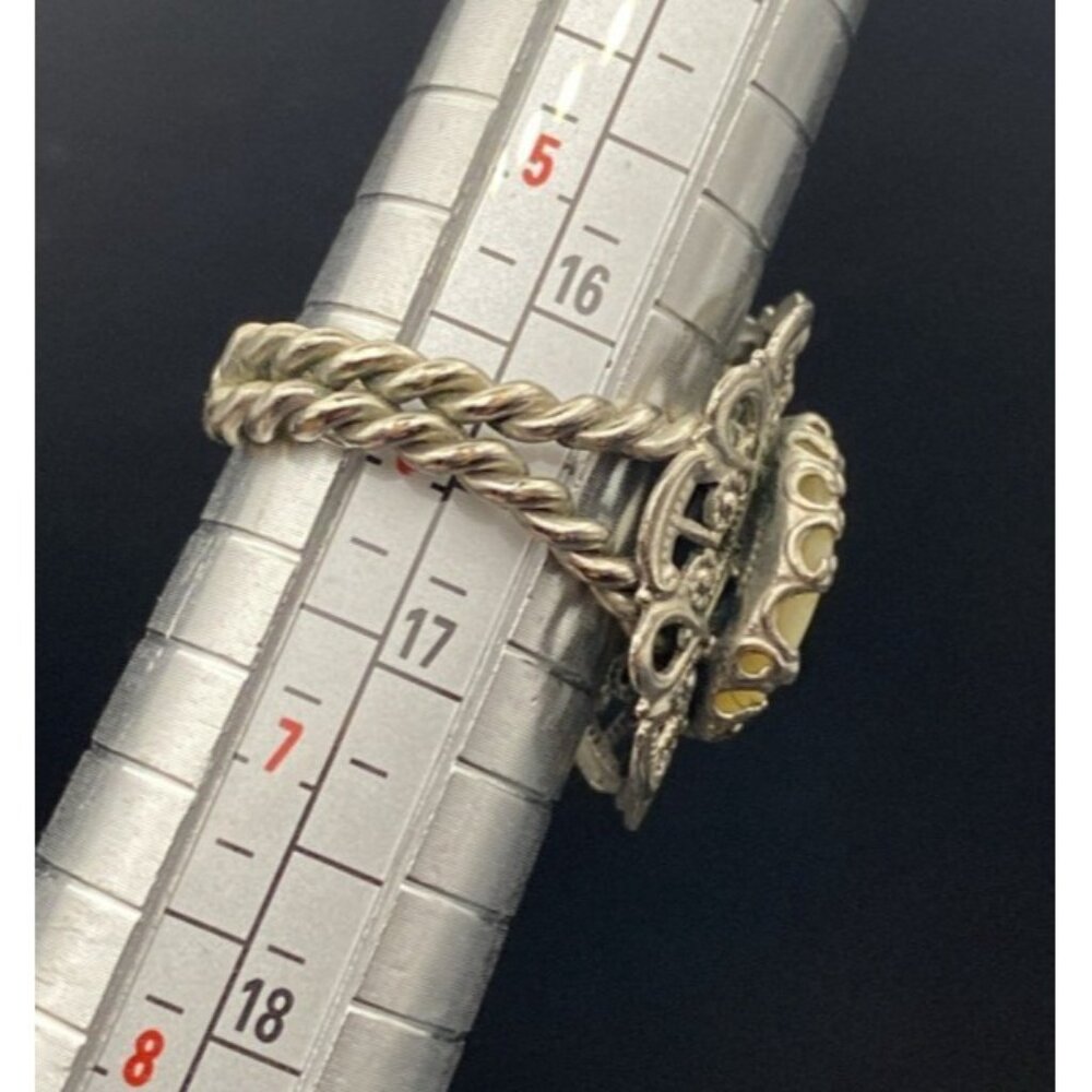 Vintage Signed Western Germany Ring MOP Filigree Silver Tone Adjustable LOOK - Picture 12 of 13